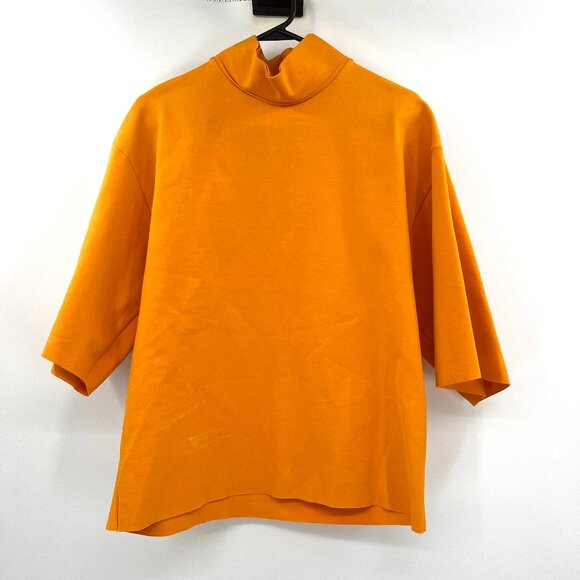 NWT Zara Orange Mock Neck Scuba Top Women's Large - Picture 1 of 5